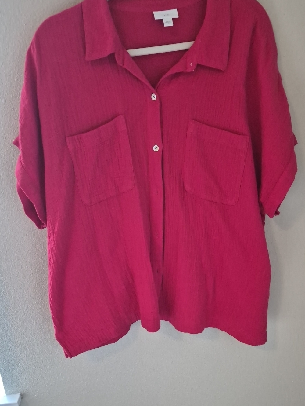 J. Jill Red Button-Front Textured Shirt